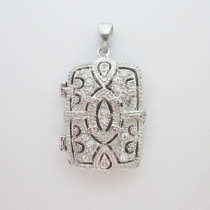Rectangle and CZ "Viintage" Locket Pendant